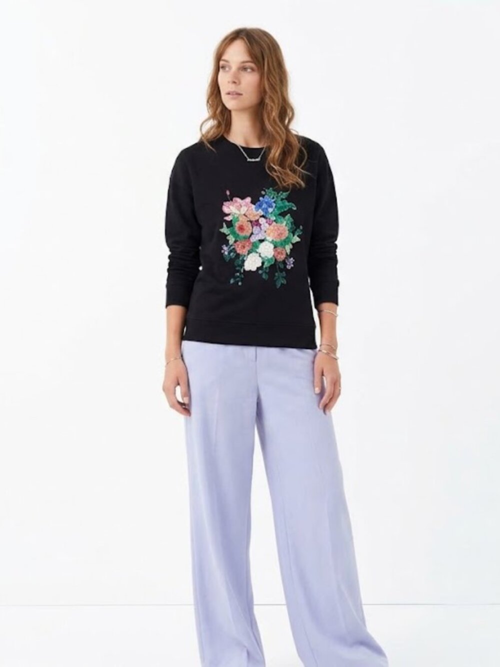 Bianca Chandôn New York Black Floral Embroidered Crewneck Oversized Sweatshirt S